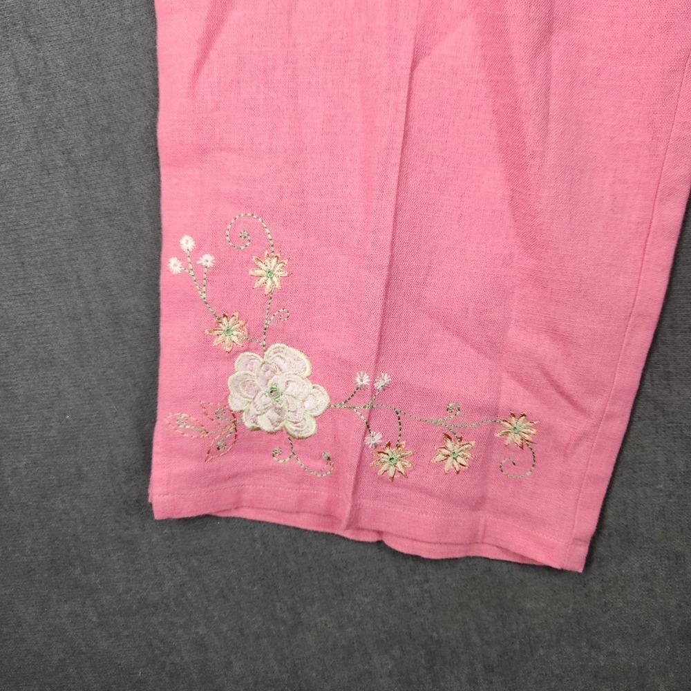 Sag Harbor Pants Womens Size 8 Petite Cropped Linen‎ Embroidered Floral Pink - Picture 4 of 10